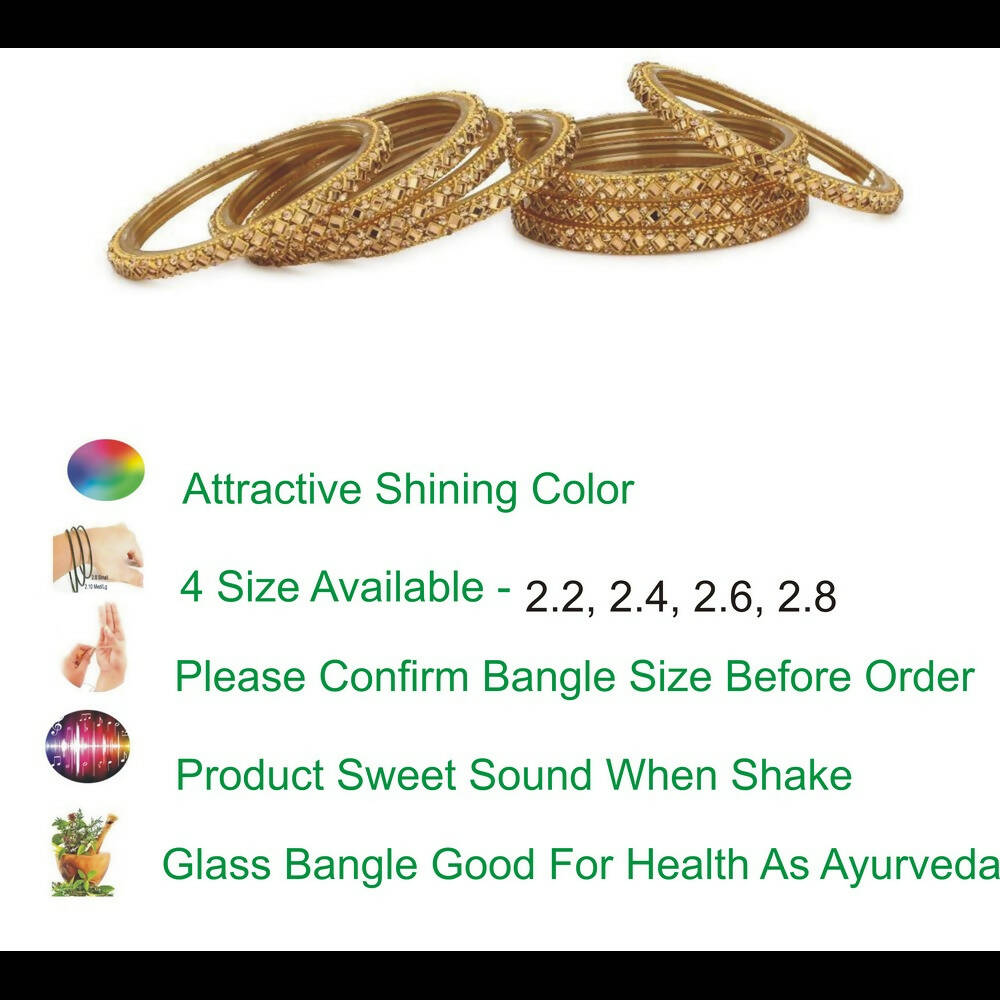 Afast Bridal Wedding & Party Fashionable Colorful Glass Bangle/Kada Set, Pack Of 8 - Golden - Distacart