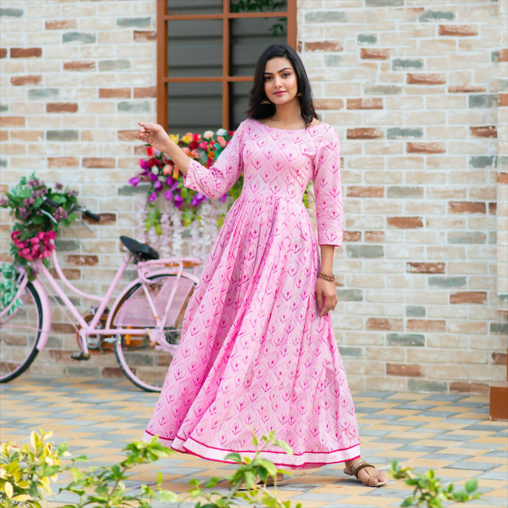 Partywear Designer Digital Printed Light pink Pure Maslin Gown - Anbazaar - Distacart