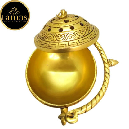 Tamas Brass Small Dhoop Burner with Handle and Lid (Golden) - Distacart