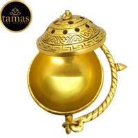 Thumbnail for Tamas Brass Small Dhoop Burner with Handle and Lid (Golden) - Distacart