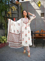 Thumbnail for Yufta Women White Floral Printed Regular Pure Cotton Kurta with Trouser & With Dupatta