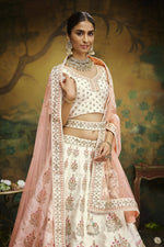 Thumbnail for House of Panchhi Off White Pure Silk Moti & Zarkan heavy embroidery Lehenga choli & Dupatta - Distacart
