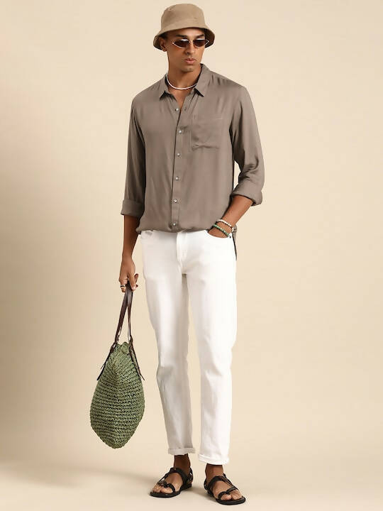 Grey Men Rayon Classic Opaque Casual Shirt - Mahotsav - Distacart