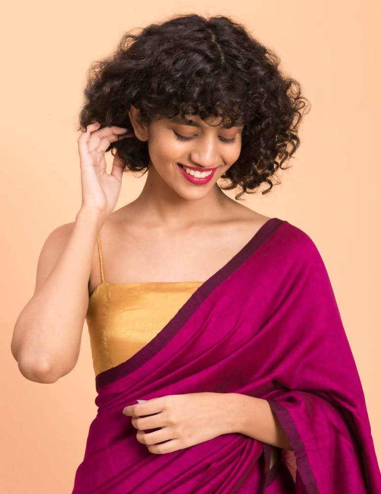 Suta Pink Golden Colorblocked Saree - Distacart