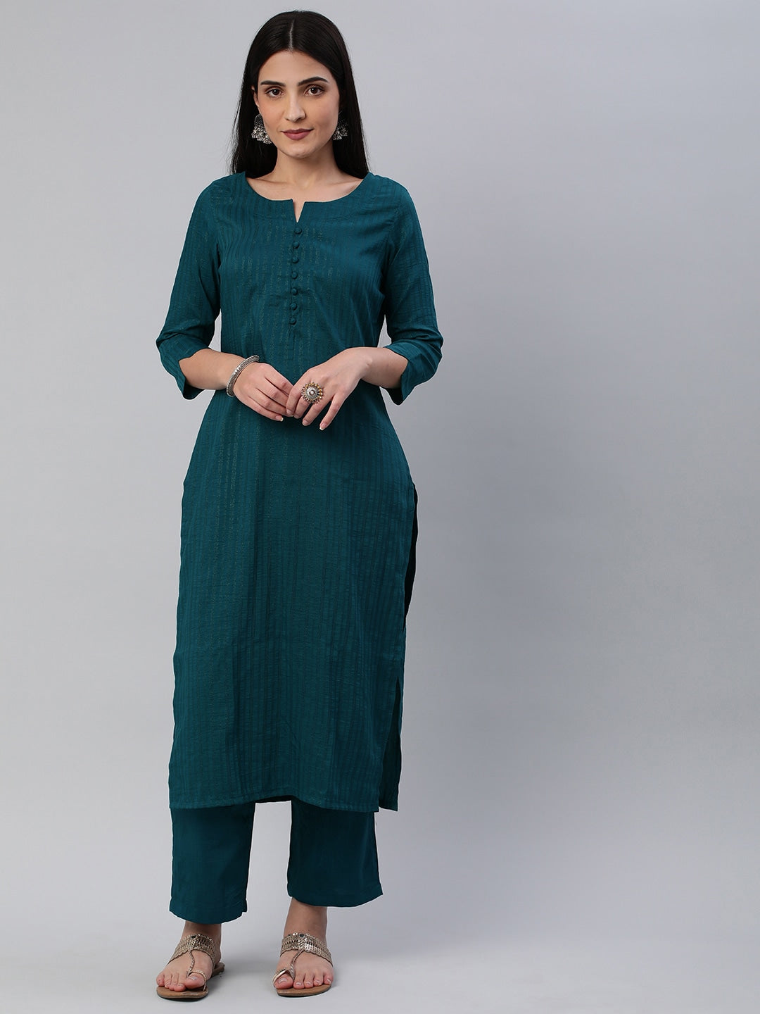 Kalini Women Self Design Pure Cotton Kurta With Trousers - Distacart