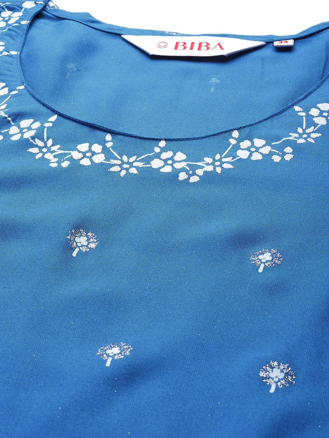 Biba Women Blue & White Ethnic Motifs Printed Assorted Kurta - Distacart