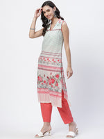 Thumbnail for Biba Women Green Floral Printed Thread Work Kurta - Distacart