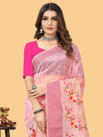 Thumbnail for Sangria Pink & White Floral Embroidered Zari Organza Bagh Sarees - Distacart
