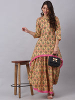 Thumbnail for Kalini Women Yellow & Green Ethnic Motifs Printed Pure Cotton Kurta with Skirt - Distacart