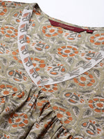 Thumbnail for Sangria Women Olive Green Floral Printed Empire Kurta with Trousers - Distacart