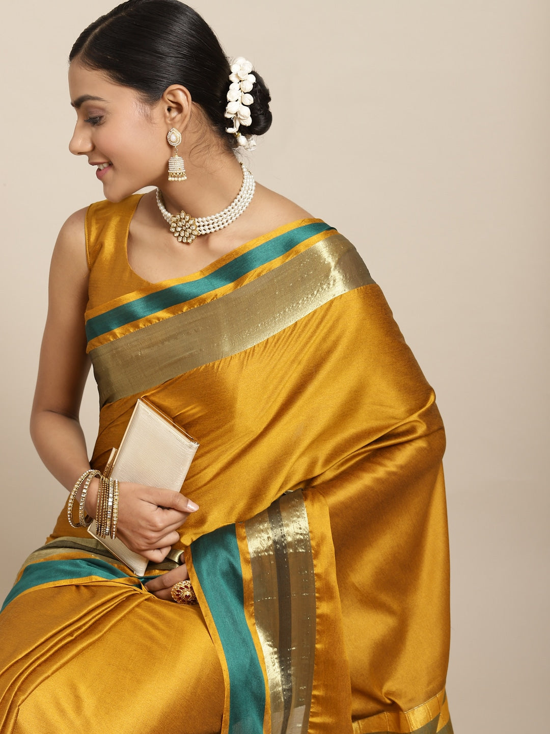 Saree Mall Mustard Zari Silk Blend Uppada Sarees - Distacart