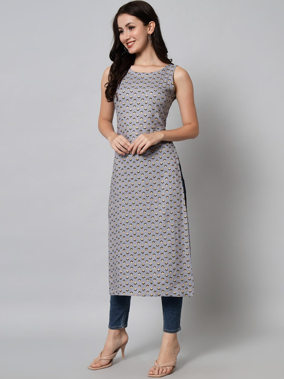 Kalini Women Grey Geometric Printed Kurta - Distacart