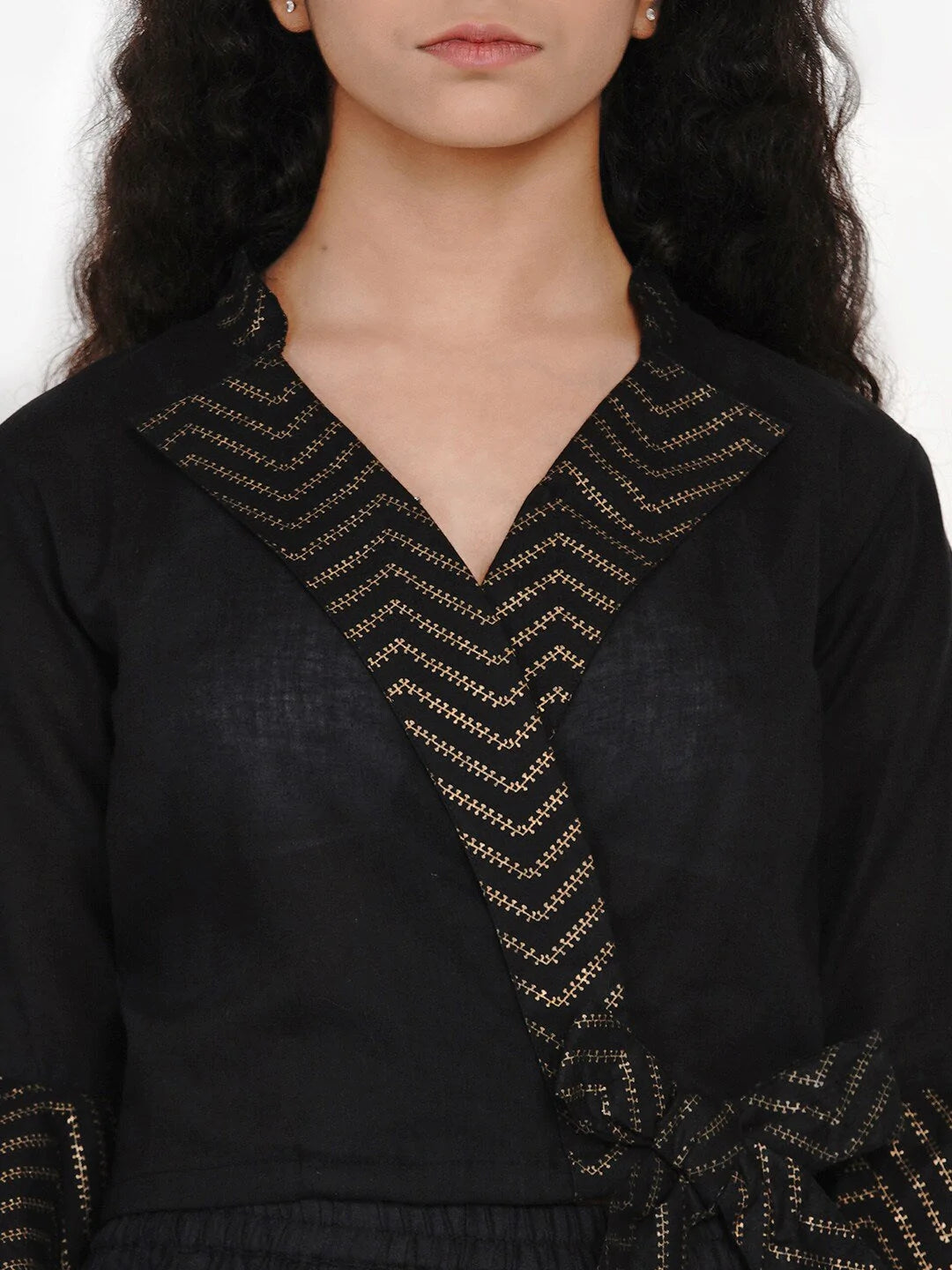 NOZ2TOZ Black & Gold-Toned Block Printed Ready to Wear Lehenga & Choli Set For Girls - Distacart