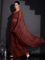 Thumbnail for Tikhi Imli Red & Green Floral Printed Poly Georgette Ready To Wear Saree - Distacart