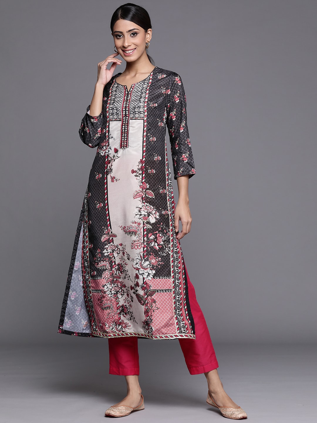 Biba Women Black & Red Ethnic Motifs Printed Kurta - Distacart