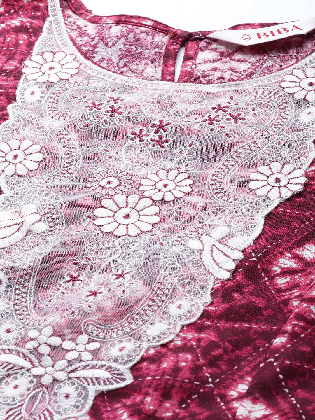 Biba Women Magenta Ethnic Motifs Printed Kurta with Mask - Distacart