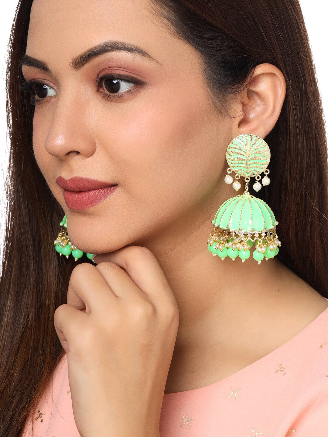 Yellow Chimes Women Green Meenakari Jhumkas Earrings - Distacart
