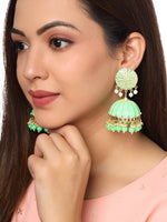 Thumbnail for Yellow Chimes Women Green Meenakari Jhumkas Earrings - Distacart