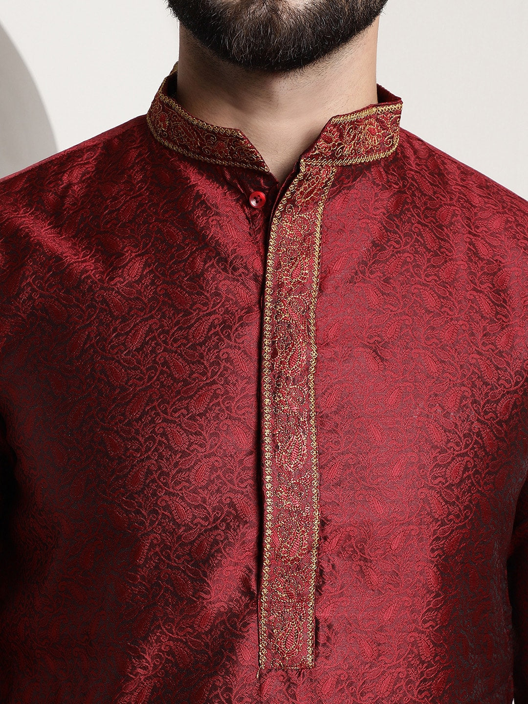 Sojanya Men Red Embroidered Straight Kurta - Distacart