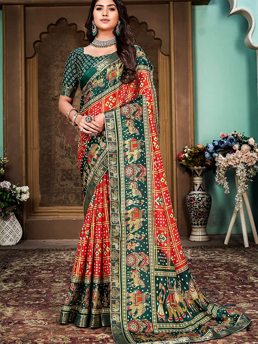 Kalini Bandhani Printed Silk Cotton Banarasi Saree - Distacart