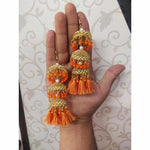 Thumbnail for Gold Color Orange Pearls And Silk Threads Hanging Jhumka Earrings
