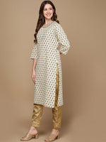 Thumbnail for HERE&NOW Cream-Color & Teal Ethnic Motifs Printed Sequined Cotton Kurta - Distacart
