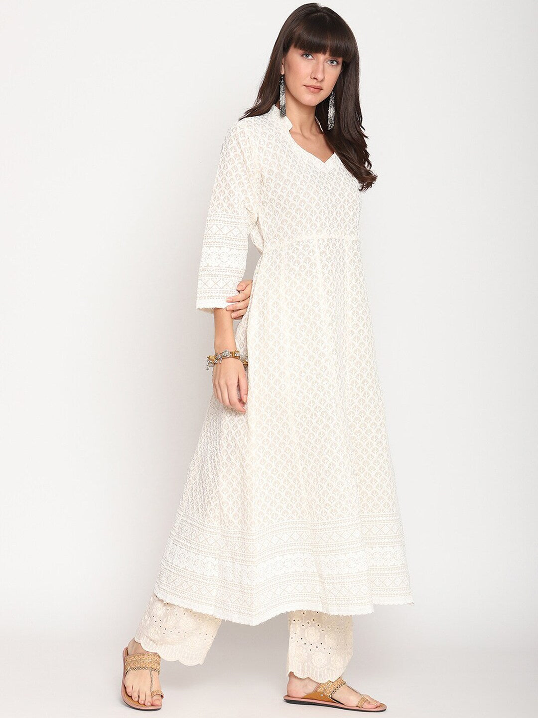 Kalini Women Geometric Embroidered Chikanakari Anarkali Kurta - Distacart