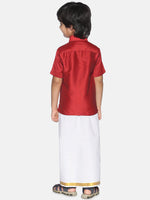 Thumbnail for Sethukrishna Boys Red & White Shirt With Veshti Set - Distacart