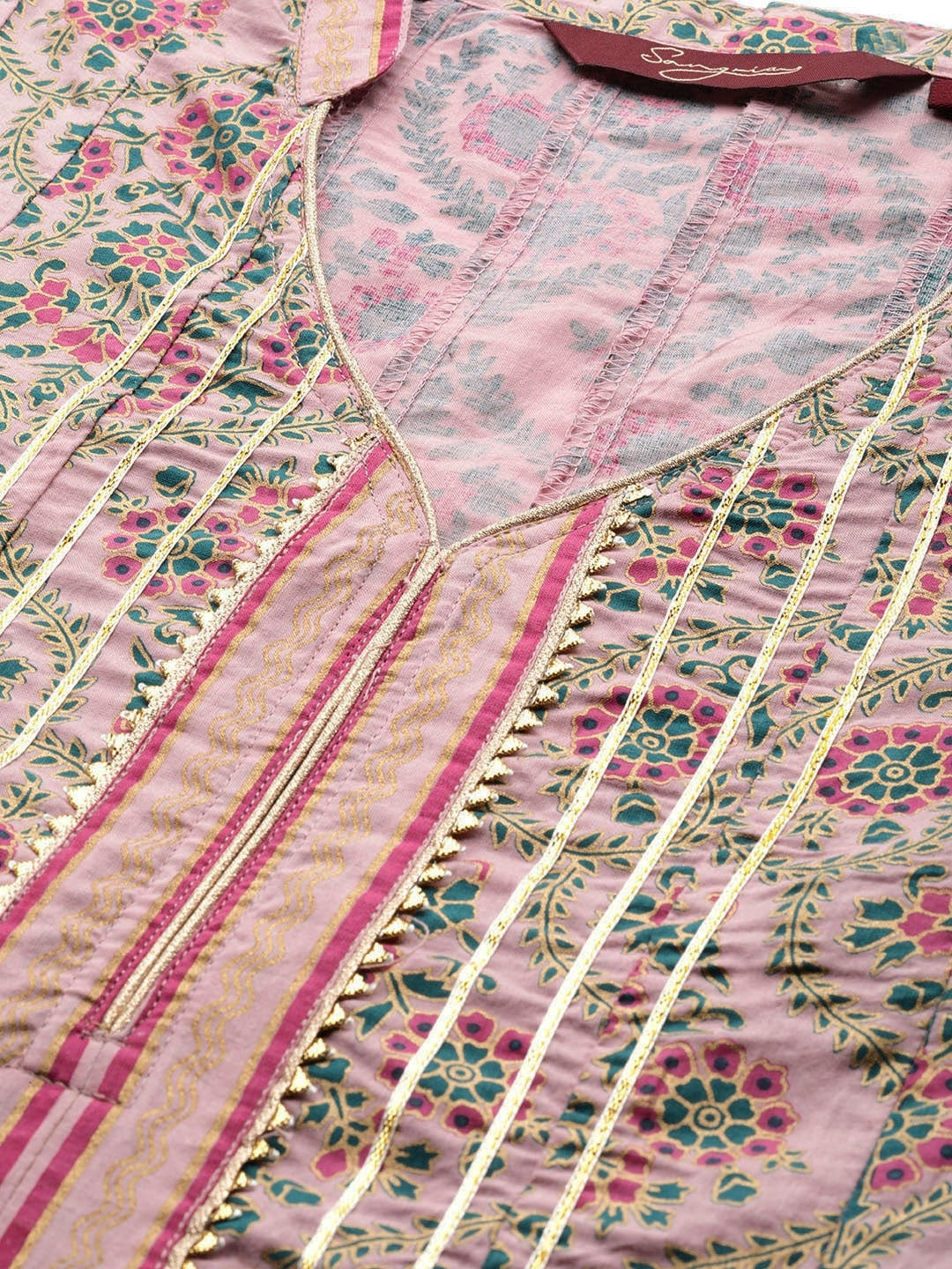 Sangria Women Pink & Green Ethnic Print Anarkali Kurta - Distacart