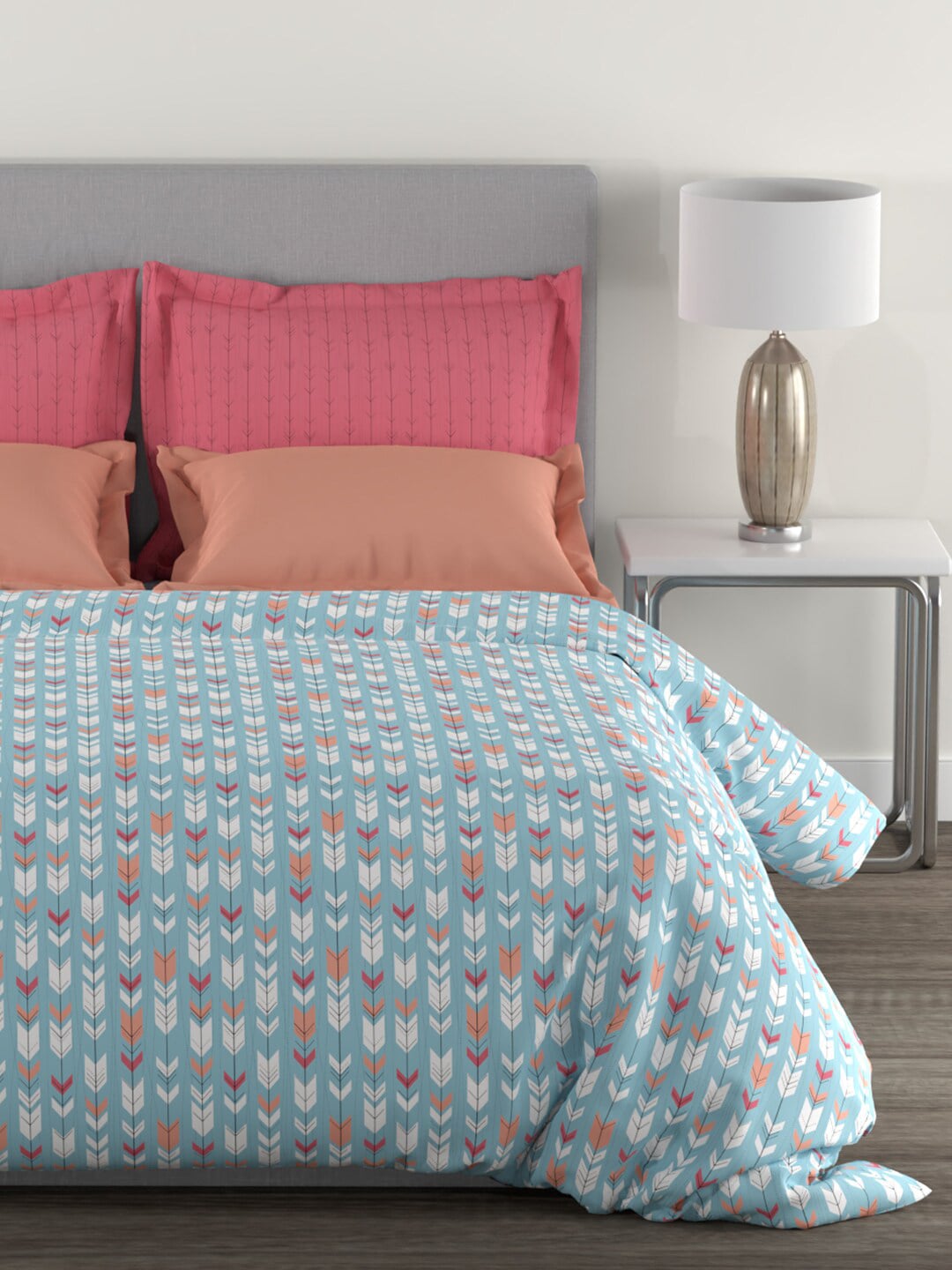MYTRIDENT Blue White Geometric Cotton 144 TC Queen Bedsheet With 2 Pillow Covers - Distacart