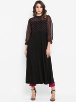 Thumbnail for Janasya Black & Pink Printed A-Line Kurta - Distacart