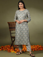 Thumbnail for Kalini Floral Printed Round Neck Kurta with Trousers - Distacart