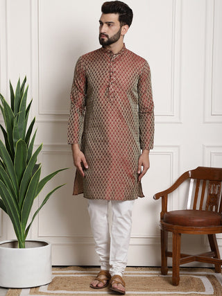 Sojanya Men Maroon & Off-White Woven Design Kurta with Churidar - Distacart