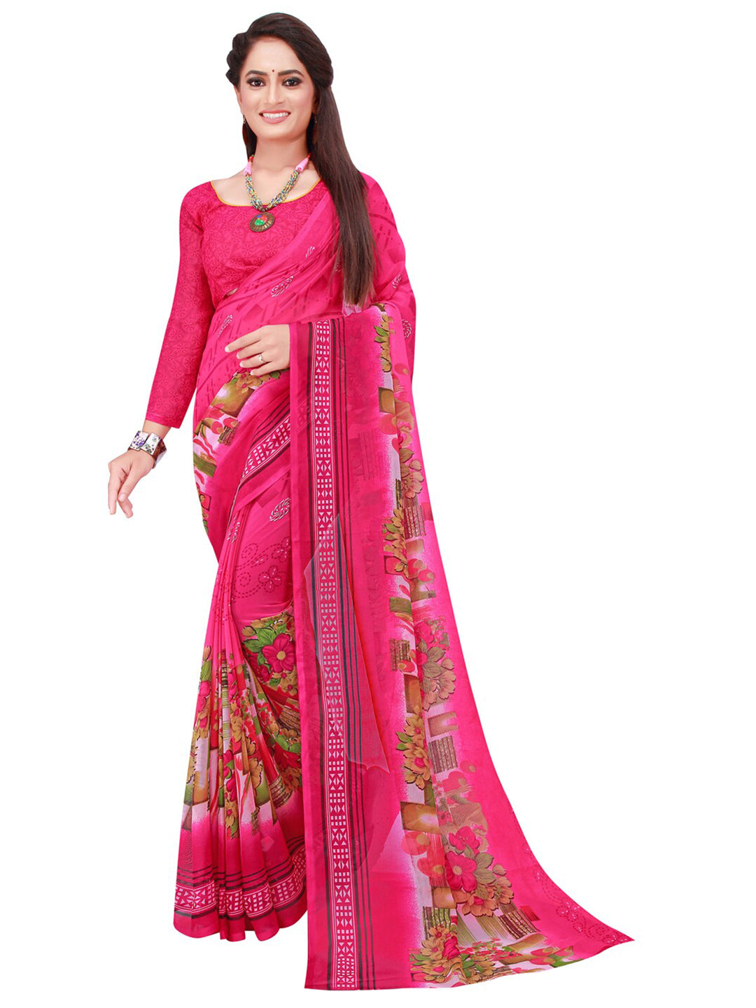 Kalini Pack of 2 Yellow & Red Floral Pure Georgette Sarees - Distacart