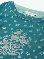 Thumbnail for Biba Women Teal Blue & Golden Printed Straight Layered Kurta - Distacart