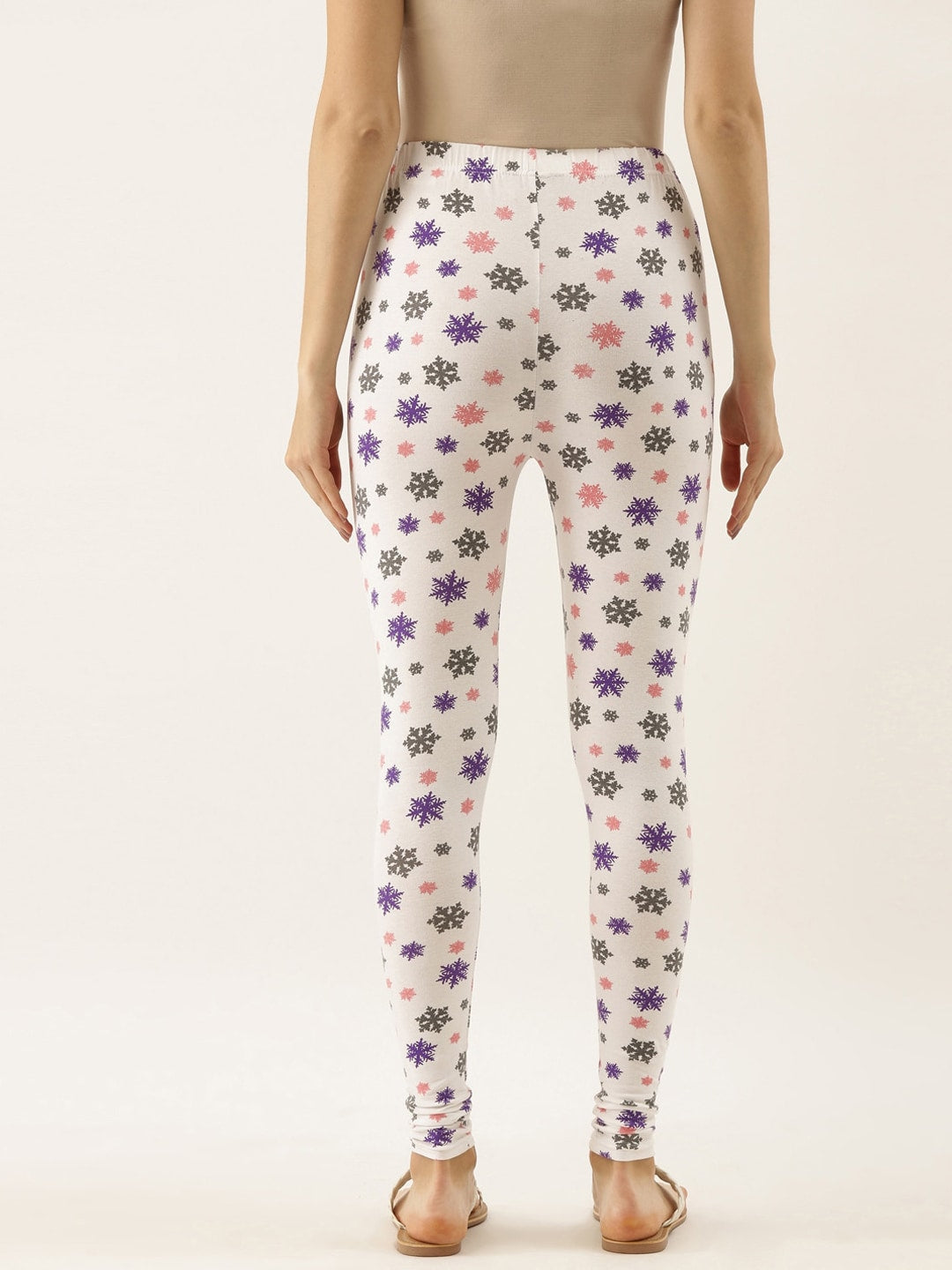 Souchii White & Grey Printed Slim-Fit Ankle-Length Leggings - Distacart