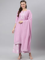 Thumbnail for Khushal K Women Lavender Printed Kurta with Palazzos - Distacart