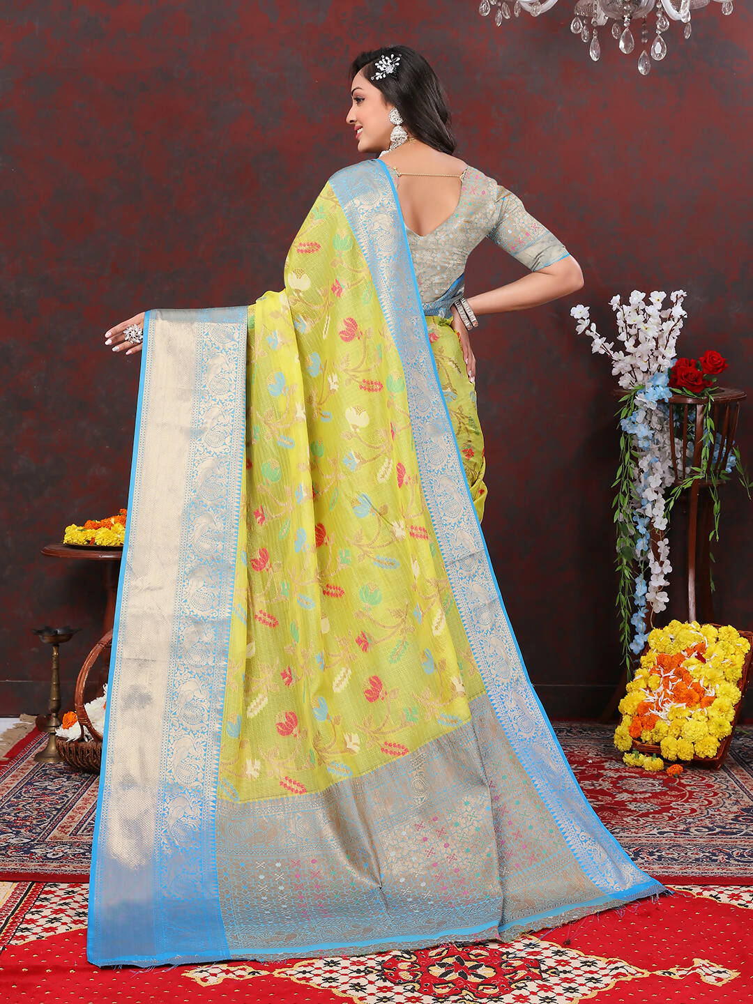 Lorenvalley Fashion Yellow Cotton Woven Design Zari Meenakari Weaving Saree - Distacart