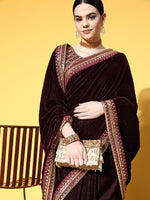 Thumbnail for Mitera Solid Saree with Embroidered border - Distacart