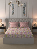Thumbnail for MYTRIDENT Moments Pink Blue Floral Pure Cotton 120 TC Queen Bedsheet With 2 Pillow Covers - Distacart