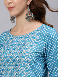 Thumbnail for Jaipur Kurti Women Blue & White Floral Printed Kurta - Distacart