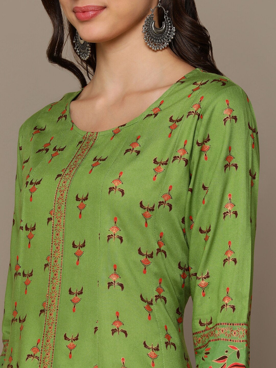 HERE&NOW Green & Maroon Ethnic Motifs Printed A-Line Kurta - Distacart