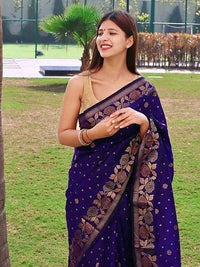 Thumbnail for Kalini Woven Design Zari Silk Blend Banarasi Saree - Distacart