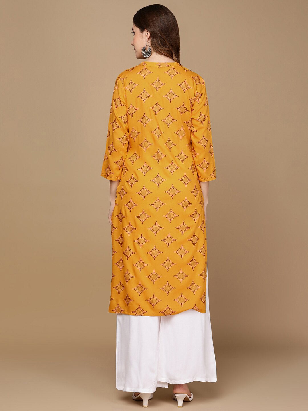 HERE&NOW Mustard Yellow & Red Ethnic Motifs Printed Kurta - Distacart