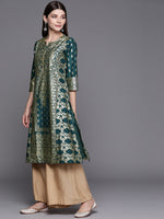 Thumbnail for Biba Women Teal & Gold-Toned Ethnic Motifs Kurta - Distacart