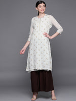 Thumbnail for Biba Women Grey & Beige Floral Embroidered A-lIne Layered Kurta - Distacart