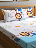 Thumbnail for Home Sizzler White & Blue Printed 210 TC Double Bedsheet With 2 Pillow Covers - Distacart