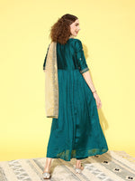 Thumbnail for Sangria Women Floral Embroidered Angrakha Kurta with Trousers & With Dupatta - Distacart