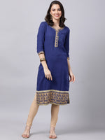 Thumbnail for Souchii Women Blue Yoke Design Thread Work Grandeur & Majestic Artwork Kurta - Distacart
