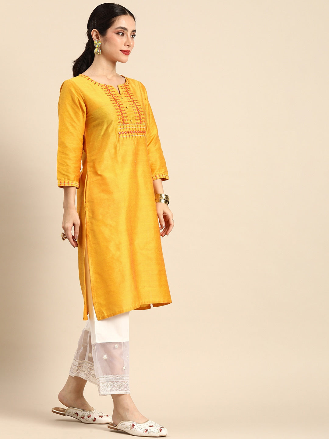 Sangria Women Geometric Embroidered Mirror Work Kurta - Distacart